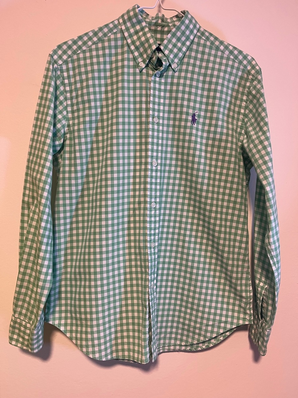 Ralph Lauren Mint and White Gingham Button-Down Shirt